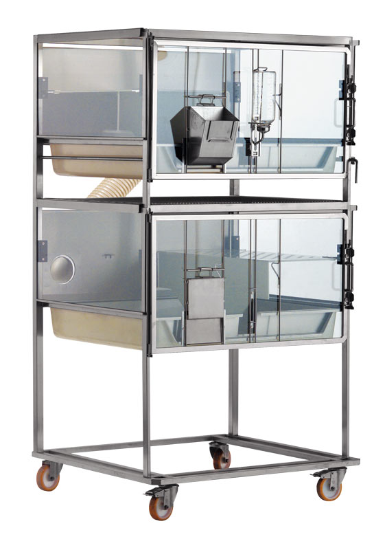 עגלת 2 כלובי חמוסים, עשווייה נירוסטה מתוצרת TECNIPLAST